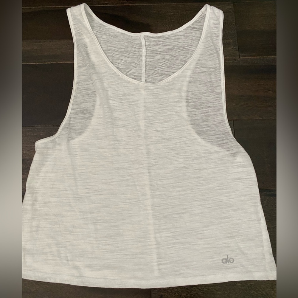 Alo small white tank, cute over sports bra
